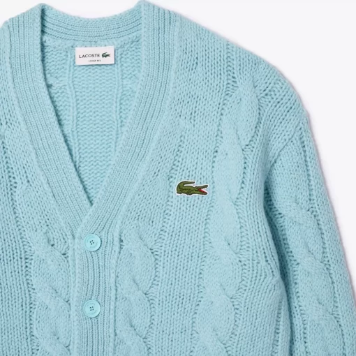 Lacoste Knitwear-Loose Fit Cable Knit Striped Cardigan