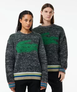 Lacoste Knitwear-Loose Fit Contrast Croc Wool Sweater