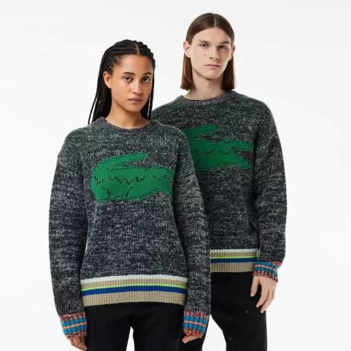 Lacoste Knitwear-Loose Fit Contrast Croc Wool Sweater