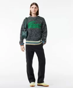 Lacoste Knitwear-Loose Fit Contrast Croc Wool Sweater