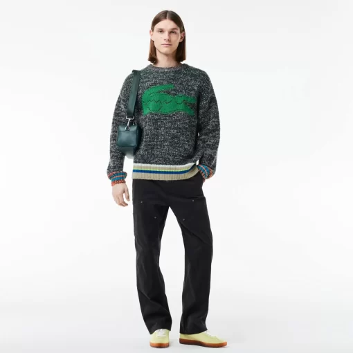 Lacoste Knitwear-Loose Fit Contrast Croc Wool Sweater