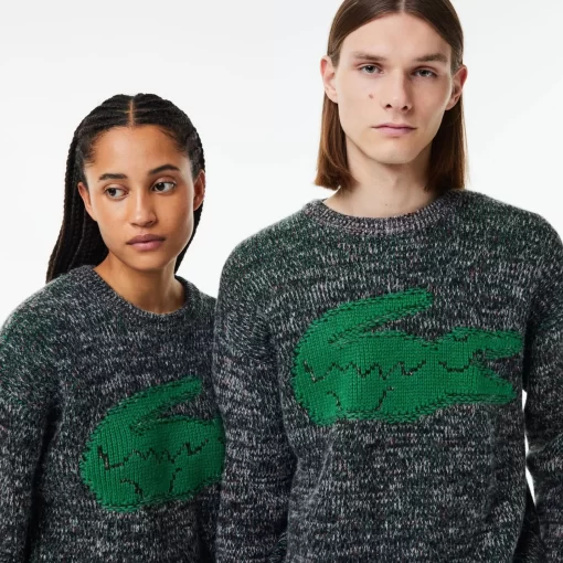 Lacoste Knitwear-Loose Fit Contrast Croc Wool Sweater