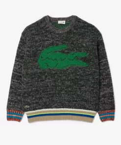 Lacoste Knitwear-Loose Fit Contrast Croc Wool Sweater