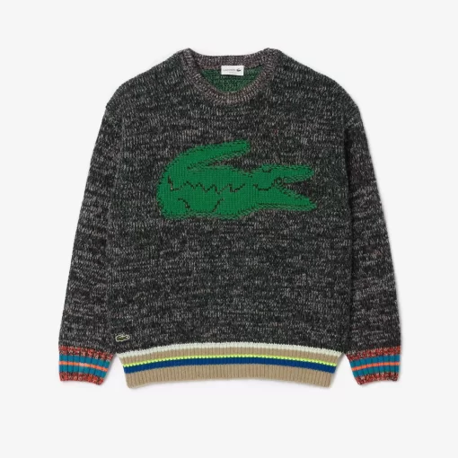 Lacoste Knitwear-Loose Fit Contrast Croc Wool Sweater