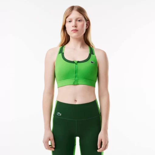 Lacoste Fitness & Training-Medium Support Colour-Block Stretch Sport Bralette