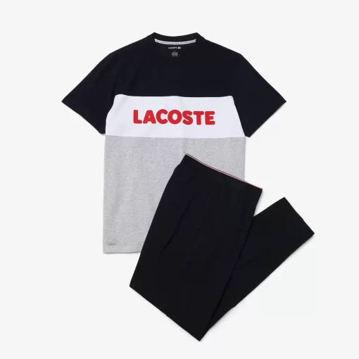 Lacoste Underwear & Lounge Wear-Men'S Colourblock Stretch Cotton Long Pyjama Set