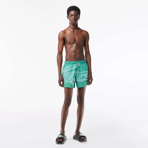 Lacoste Swimwear-Men'S Crocodile Print Swim Trunks