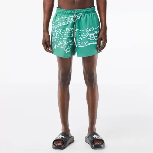 Lacoste Swimwear-Men'S Crocodile Print Swim Trunks