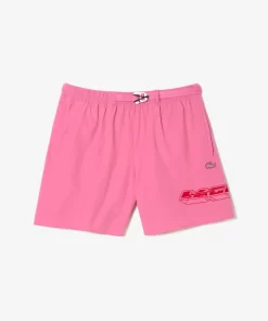 Lacoste Swimwear-Men'S Quick Dry Logo Stripe Swim Trunks