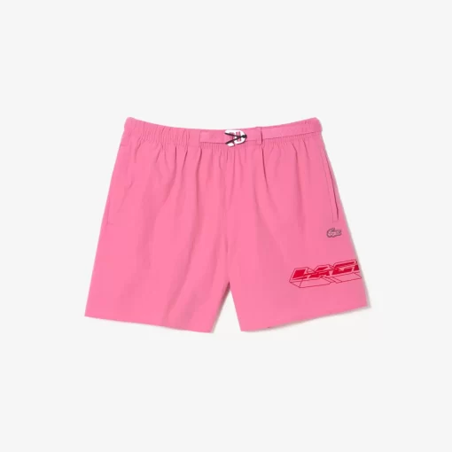 Lacoste Swimwear-Men'S Quick Dry Logo Stripe Swim Trunks