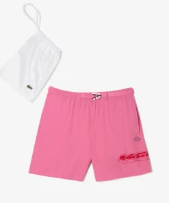 Lacoste Swimwear-Men'S Quick Dry Logo Stripe Swim Trunks