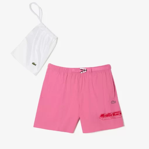 Lacoste Swimwear-Men'S Quick Dry Logo Stripe Swim Trunks