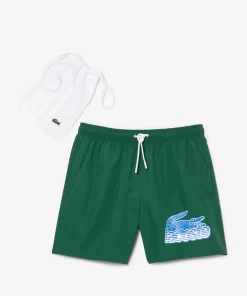 Lacoste Swimwear-Men'S Quick Dry Swim Trunks With Travel Bag