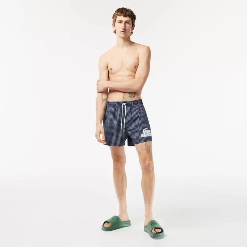 Lacoste Swimwear-Men'S Recycled Polyester Checked Swim Trunks