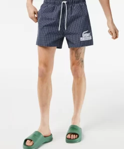 Lacoste Swimwear-Men'S Recycled Polyester Checked Swim Trunks