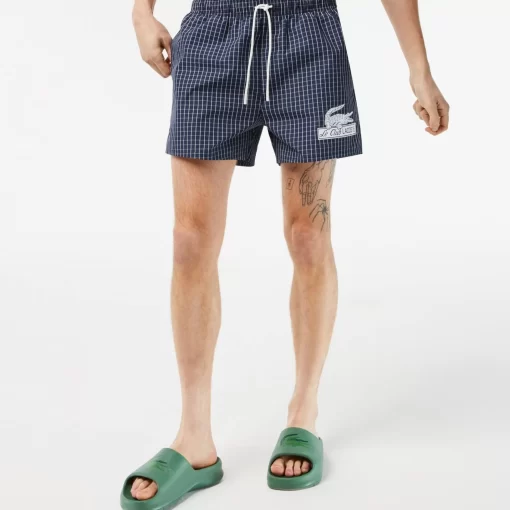 Lacoste Swimwear-Men'S Recycled Polyester Checked Swim Trunks