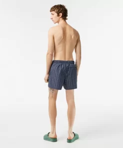 Lacoste Swimwear-Men'S Recycled Polyester Checked Swim Trunks