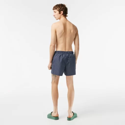 Lacoste Swimwear-Men'S Recycled Polyester Checked Swim Trunks