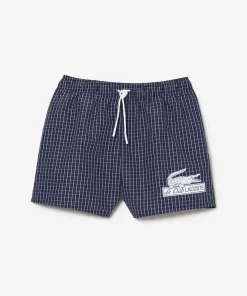 Lacoste Swimwear-Men'S Recycled Polyester Checked Swim Trunks