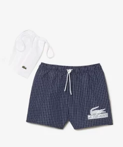 Lacoste Swimwear-Men'S Recycled Polyester Checked Swim Trunks