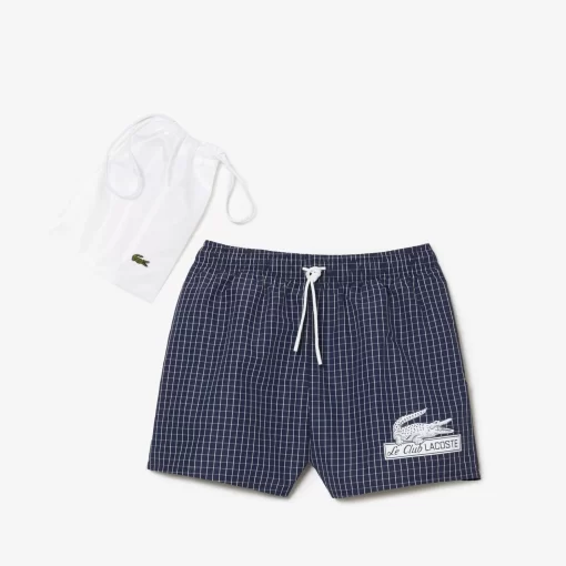 Lacoste Swimwear-Men'S Recycled Polyester Checked Swim Trunks