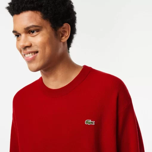 Lacoste Knitwear-Men'S Relaxed Fit Crew Neck Wool Sweater