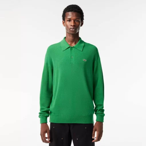 Lacoste Knitwear-Men'S Relaxed Fit Polo Shirt Collar Wool Sweater