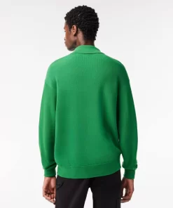 Lacoste Knitwear-Men'S Relaxed Fit Polo Shirt Collar Wool Sweater