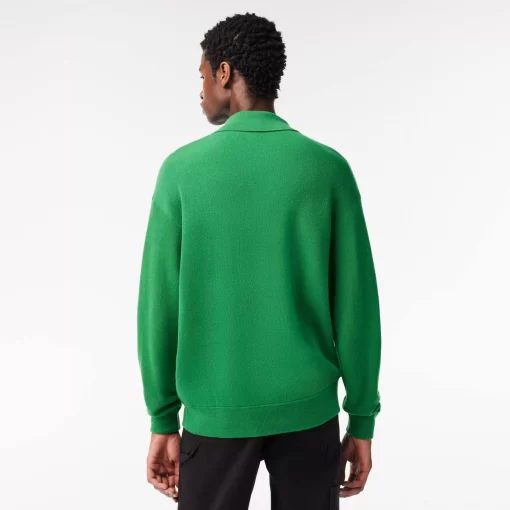 Lacoste Knitwear-Men'S Relaxed Fit Polo Shirt Collar Wool Sweater