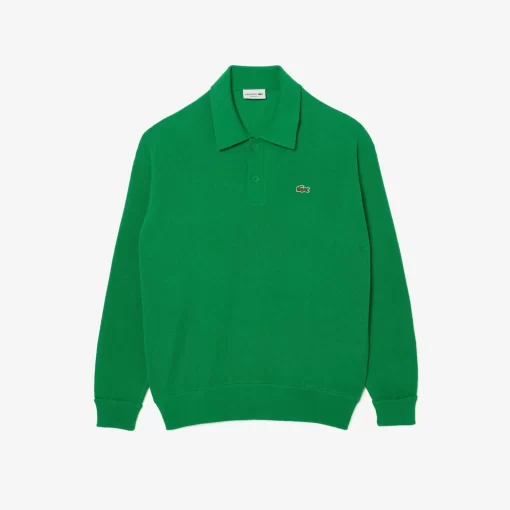 Lacoste Knitwear-Men'S Relaxed Fit Polo Shirt Collar Wool Sweater