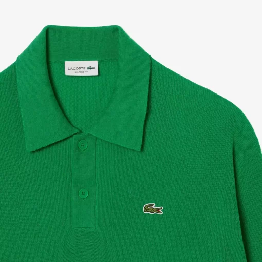 Lacoste Knitwear-Men'S Relaxed Fit Polo Shirt Collar Wool Sweater