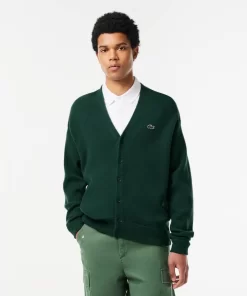 Lacoste Knitwear-Men'S Relaxed Fit Tone-On-Tone Buttons Wool Cardigan