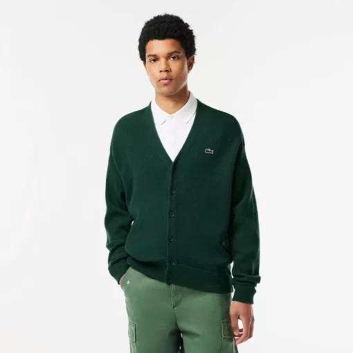 Lacoste Knitwear-Men'S Relaxed Fit Tone-On-Tone Buttons Wool Cardigan