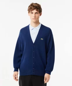 Lacoste Knitwear-Men'S Relaxed Fit Tone-On-Tone Buttons Wool Cardigan