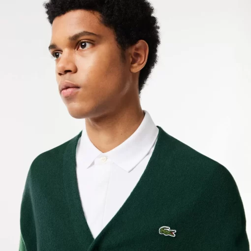 Lacoste Knitwear-Men'S Relaxed Fit Tone-On-Tone Buttons Wool Cardigan