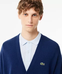 Lacoste Knitwear-Men'S Relaxed Fit Tone-On-Tone Buttons Wool Cardigan