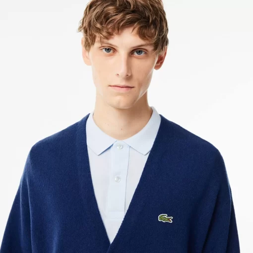 Lacoste Knitwear-Men'S Relaxed Fit Tone-On-Tone Buttons Wool Cardigan