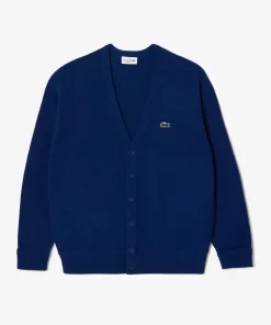 Lacoste Knitwear-Men'S Relaxed Fit Tone-On-Tone Buttons Wool Cardigan