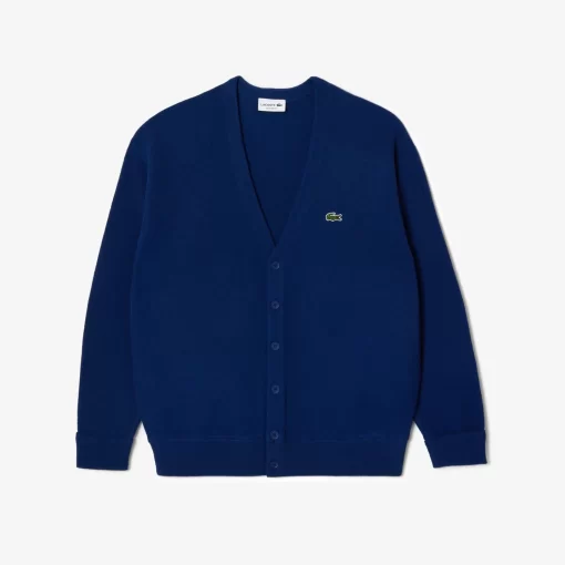 Lacoste Knitwear-Men'S Relaxed Fit Tone-On-Tone Buttons Wool Cardigan