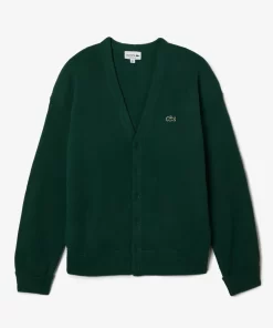 Lacoste Knitwear-Men'S Relaxed Fit Tone-On-Tone Buttons Wool Cardigan