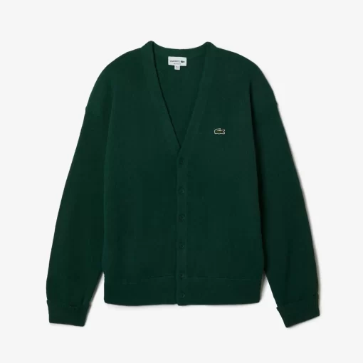 Lacoste Knitwear-Men'S Relaxed Fit Tone-On-Tone Buttons Wool Cardigan