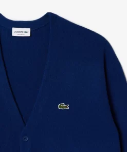 Lacoste Knitwear-Men'S Relaxed Fit Tone-On-Tone Buttons Wool Cardigan