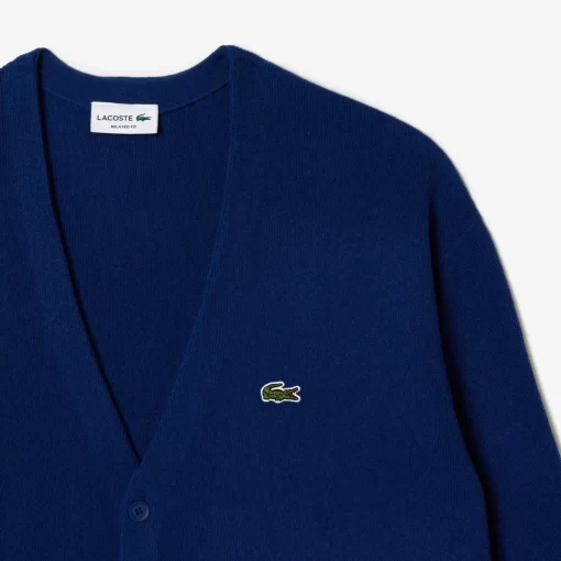 Lacoste Knitwear-Men'S Relaxed Fit Tone-On-Tone Buttons Wool Cardigan