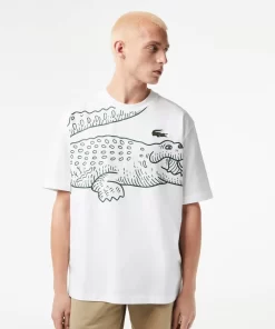 Lacoste T-Shirts-Men'S Round Neck Loose Fit Crocodile Print T-Shirt