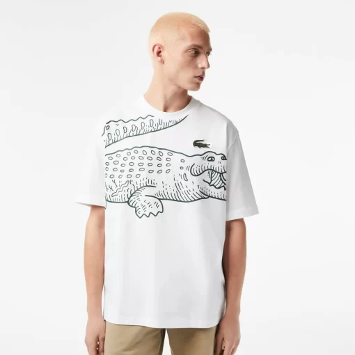 Lacoste T-Shirts-Men'S Round Neck Loose Fit Crocodile Print T-Shirt