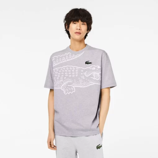 Lacoste T-Shirts-Men'S Round Neck Loose Fit Crocodile Print T-Shirt