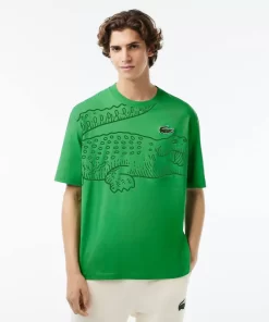 Lacoste T-Shirts-Men'S Round Neck Loose Fit Crocodile Print T-Shirt