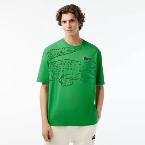 Lacoste T-Shirts-Men'S Round Neck Loose Fit Crocodile Print T-Shirt