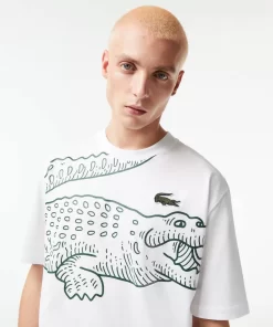 Lacoste T-Shirts-Men'S Round Neck Loose Fit Crocodile Print T-Shirt