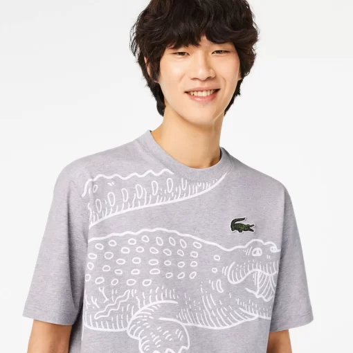 Lacoste T-Shirts-Men'S Round Neck Loose Fit Crocodile Print T-Shirt